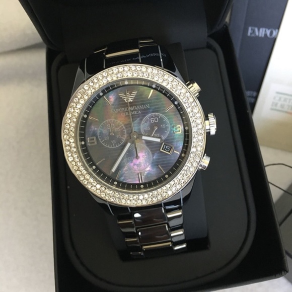 Emporio Armani Accessories - ARMANI Mother of Pearl Crystal Ceramica Watch
